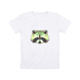 Детская футболка хлопок с принтом Полигональный енот в Новосибирске, 100% хлопок | круглый вырез горловины, полуприлегающий силуэт, длина до линии бедер | геометрический рисунок | голова | енот | животные | фауна