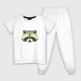 Детская пижама хлопок с принтом Полигональный енот в Новосибирске, 100% хлопок |  брюки и футболка прямого кроя, без карманов, на брюках мягкая резинка на поясе и по низу штанин
 | геометрический рисунок | голова | енот | животные | фауна