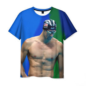Мужская футболка 3D с принтом Michael Phelps в Новосибирске, 100% полиэфир | прямой крой, круглый вырез горловины, длина до линии бедер | Тематика изображения на принте: бассейн | пловец | чемпион. фелепс
