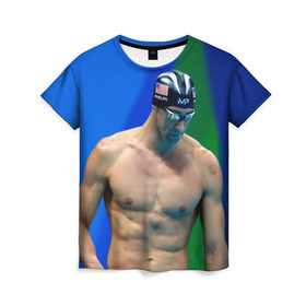 Женская футболка 3D с принтом Michael Phelps в Новосибирске, 100% полиэфир ( синтетическое хлопкоподобное полотно) | прямой крой, круглый вырез горловины, длина до линии бедер | бассейн | пловец | чемпион. фелепс
