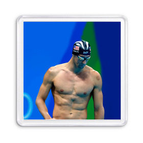 Магнит 55*55 с принтом Michael Phelps в Новосибирске, Пластик | Размер: 65*65 мм; Размер печати: 55*55 мм | бассейн | пловец | чемпион. фелепс