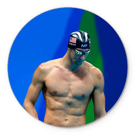 Коврик круглый с принтом Michael Phelps в Новосибирске, резина и полиэстер | круглая форма, изображение наносится на всю лицевую часть | Тематика изображения на принте: бассейн | пловец | чемпион. фелепс