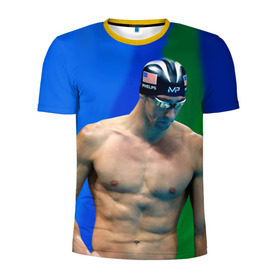 Мужская футболка 3D спортивная с принтом Michael Phelps в Новосибирске, 100% полиэстер с улучшенными характеристиками | приталенный силуэт, круглая горловина, широкие плечи, сужается к линии бедра | Тематика изображения на принте: бассейн | пловец | чемпион. фелепс