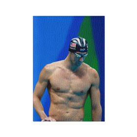 Обложка для паспорта матовая кожа с принтом Michael Phelps в Новосибирске, натуральная матовая кожа | размер 19,3 х 13,7 см; прозрачные пластиковые крепления | Тематика изображения на принте: бассейн | пловец | чемпион. фелепс