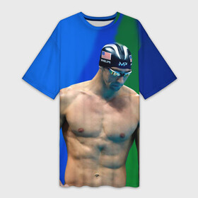 Платье-футболка 3D с принтом Michael Phelps в Новосибирске,  |  | Тематика изображения на принте: бассейн | пловец | чемпион. фелепс