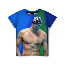 Детская футболка 3D с принтом Michael Phelps в Новосибирске, 100% гипоаллергенный полиэфир | прямой крой, круглый вырез горловины, длина до линии бедер, чуть спущенное плечо, ткань немного тянется | бассейн | пловец | чемпион. фелепс