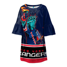 Детское платье 3D с принтом New York Rangers в Новосибирске, 100% полиэстер | прямой силуэт, чуть расширенный к низу. Круглая горловина, на рукавах — воланы | new york rangers | nhl | stanley cup | кубок стенли | кубок стэнли | нхл | нью йорк рейнджерс | нью йорк рейнджеры | рейнджеры | хоккей | хоккейный клуб