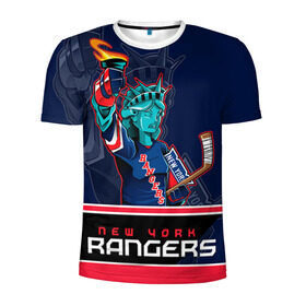 Мужская футболка 3D спортивная с принтом New York Rangers в Новосибирске, 100% полиэстер с улучшенными характеристиками | приталенный силуэт, круглая горловина, широкие плечи, сужается к линии бедра | new york rangers | nhl | stanley cup | кубок стенли | кубок стэнли | нхл | нью йорк рейнджерс | нью йорк рейнджеры | рейнджеры | хоккей | хоккейный клуб