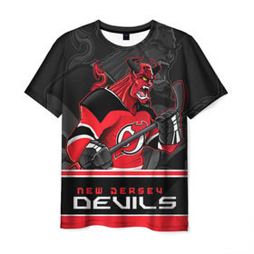 Мужская футболка 3D с принтом New Jersey Devils в Новосибирске, 100% полиэфир | прямой крой, круглый вырез горловины, длина до линии бедер | new jersey devils | nhl | stanley cup | дъяволы нью джерси | калинин | кубок стенли | кубок стэнли | нхл | нью джерси девилз | хоккей | хоккейный клуб