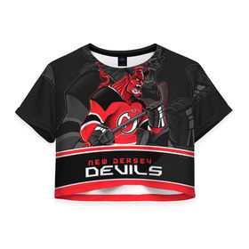 Женская футболка 3D укороченная с принтом New Jersey Devils в Новосибирске, 100% полиэстер | круглая горловина, длина футболки до линии талии, рукава с отворотами | new jersey devils | nhl | stanley cup | дъяволы нью джерси | калинин | кубок стенли | кубок стэнли | нхл | нью джерси девилз | хоккей | хоккейный клуб