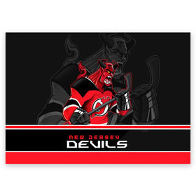 Поздравительная открытка с принтом New Jersey Devils в Новосибирске, 100% бумага | плотность бумаги 280 г/м2, матовая, на обратной стороне линовка и место для марки
 | Тематика изображения на принте: new jersey devils | nhl | stanley cup | дъяволы нью джерси | калинин | кубок стенли | кубок стэнли | нхл | нью джерси девилз | хоккей | хоккейный клуб