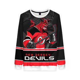 Женский свитшот 3D с принтом New Jersey Devils в Новосибирске, 100% полиэстер с мягким внутренним слоем | круглый вырез горловины, мягкая резинка на манжетах и поясе, свободная посадка по фигуре | new jersey devils | nhl | stanley cup | дъяволы нью джерси | калинин | кубок стенли | кубок стэнли | нхл | нью джерси девилз | хоккей | хоккейный клуб