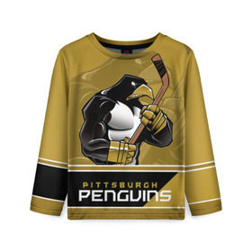 Детский лонгслив 3D с принтом Pittsburgh Penguins в Новосибирске, 100% полиэстер | длинные рукава, круглый вырез горловины, полуприлегающий силуэт
 | nhl | pittsburgh penguins | stanley cup | кросби | кубок стенли | кубок стэнли | малкин | нхл | пингвинс | питтсбург пингвинз | сидни кросби | хоккей | хоккейный клуб
