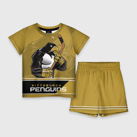 Детский костюм с шортами 3D с принтом Pittsburgh Penguins в Новосибирске,  |  | nhl | pittsburgh penguins | stanley cup | кросби | кубок стенли | кубок стэнли | малкин | нхл | пингвинс | питтсбург пингвинз | сидни кросби | хоккей | хоккейный клуб