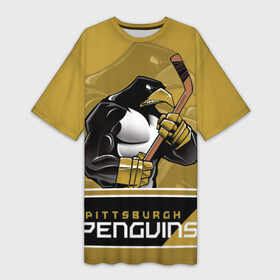 Платье-футболка 3D с принтом Pittsburgh Penguins в Новосибирске,  |  | nhl | pittsburgh penguins | stanley cup | кросби | кубок стенли | кубок стэнли | малкин | нхл | пингвинс | питтсбург пингвинз | сидни кросби | хоккей | хоккейный клуб