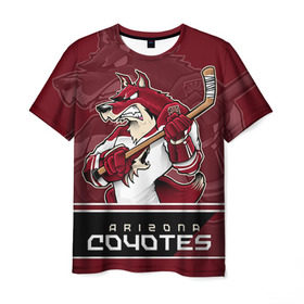 Мужская футболка 3D с принтом Arizona Coyotes в Новосибирске, 100% полиэфир | прямой крой, круглый вырез горловины, длина до линии бедер | arizona coyotes | nhl | stanley cup | аризона койотис | аризона койоты | кубок стенли | кубок стэнли | нхл | хоккей | хоккейный клуб