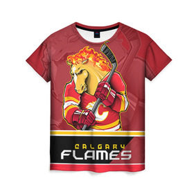 Женская футболка 3D с принтом Calgary Flames в Новосибирске, 100% полиэфир ( синтетическое хлопкоподобное полотно) | прямой крой, круглый вырез горловины, длина до линии бедер | calgary flames | nhl | stanley cup | калгари флэймз | кубок стенли | кубок стэнли | нхл | флэймс | хоккей | хоккейный клуб