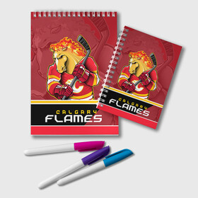 Блокнот с принтом Calgary Flames в Новосибирске, 100% бумага | 48 листов, плотность листов — 60 г/м2, плотность картонной обложки — 250 г/м2. Листы скреплены удобной пружинной спиралью. Цвет линий — светло-серый
 | Тематика изображения на принте: calgary flames | nhl | stanley cup | калгари флэймз | кубок стенли | кубок стэнли | нхл | флэймс | хоккей | хоккейный клуб