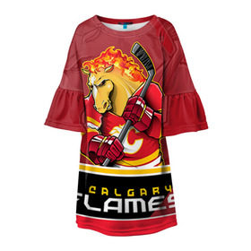 Детское платье 3D с принтом Calgary Flames в Новосибирске, 100% полиэстер | прямой силуэт, чуть расширенный к низу. Круглая горловина, на рукавах — воланы | Тематика изображения на принте: calgary flames | nhl | stanley cup | калгари флэймз | кубок стенли | кубок стэнли | нхл | флэймс | хоккей | хоккейный клуб