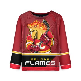 Детский лонгслив 3D с принтом Calgary Flames в Новосибирске, 100% полиэстер | длинные рукава, круглый вырез горловины, полуприлегающий силуэт
 | calgary flames | nhl | stanley cup | калгари флэймз | кубок стенли | кубок стэнли | нхл | флэймс | хоккей | хоккейный клуб