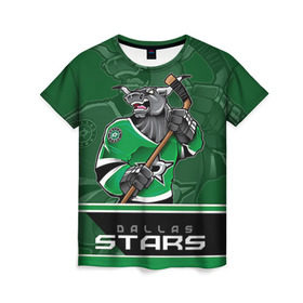 Женская футболка 3D с принтом Dallas Stars в Новосибирске, 100% полиэфир ( синтетическое хлопкоподобное полотно) | прямой крой, круглый вырез горловины, длина до линии бедер | dallas stars | nhl | stanley cup | даллас | даллас старз | кубок стенли | кубок стэнли | ничушкин | нхл | хоккей | хоккейный клуб