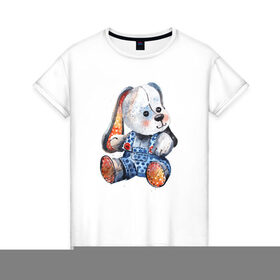 Женская футболка хлопок с принтом Акварельная плюшевая собачка в Новосибирске, 100% хлопок | прямой крой, круглый вырез горловины, длина до линии бедер, слегка спущенное плечо | акварель | дети | животные | игрушки