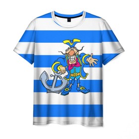 Мужская футболка 3D с принтом Капитан Баклан в Новосибирске, 100% полиэфир | прямой крой, круглый вырез горловины, длина до линии бедер | anchor | captain | pirate | sailor | treasure island | капитан | моряк | остров сокровищ | пират | якорь