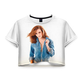 Женская футболка 3D укороченная с принтом Emma Watson в Новосибирске, 100% полиэстер | круглая горловина, длина футболки до линии талии, рукава с отворотами | знаменитости