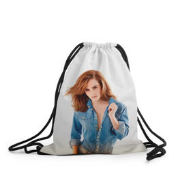 Рюкзак-мешок 3D с принтом Emma Watson в Новосибирске, 100% полиэстер | плотность ткани — 200 г/м2, размер — 35 х 45 см; лямки — толстые шнурки, застежка на шнуровке, без карманов и подкладки | Тематика изображения на принте: знаменитости