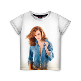 Детская футболка 3D с принтом Emma Watson в Новосибирске, 100% гипоаллергенный полиэфир | прямой крой, круглый вырез горловины, длина до линии бедер, чуть спущенное плечо, ткань немного тянется | Тематика изображения на принте: знаменитости