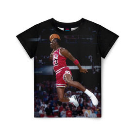 Детская футболка 3D с принтом Michael Jordan в Новосибирске, 100% гипоаллергенный полиэфир | прямой крой, круглый вырез горловины, длина до линии бедер, чуть спущенное плечо, ткань немного тянется | Тематика изображения на принте: michael jordan | баскетбол | майкл джордан | нба