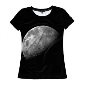 Женская футболка 3D с принтом moon в Новосибирске, 100% полиэфир ( синтетическое хлопкоподобное полотно) | прямой крой, круглый вырез горловины, длина до линии бедер | cosmos | luna | moon | space | космос | луна