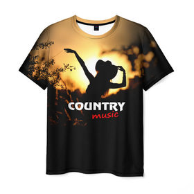 Мужская футболка 3D с принтом Country music в Новосибирске, 100% полиэфир | прямой крой, круглый вырез горловины, длина до линии бедер | country | music | девушка | кантри | ковбой | мелодия | музыка | шляпа