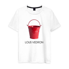 Мужская футболка хлопок с принтом LOUS VEDRON в Новосибирске, 100% хлопок | прямой крой, круглый вырез горловины, длина до линии бедер, слегка спущенное плечо. | louis vuetton | lous vedron | антибренд | бренд | луи витон | пародии