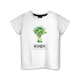 Детская футболка хлопок с принтом KINZA в Новосибирске, 100% хлопок | круглый вырез горловины, полуприлегающий силуэт, длина до линии бедер | Тематика изображения на принте: kenzo | kinza | антибренд | бренд | кензо | кинза | пародии