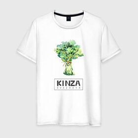Мужская футболка хлопок с принтом KINZA в Новосибирске, 100% хлопок | прямой крой, круглый вырез горловины, длина до линии бедер, слегка спущенное плечо. | Тематика изображения на принте: kenzo | kinza | антибренд | бренд | кензо | кинза | пародии