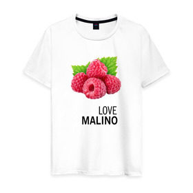 Мужская футболка хлопок с принтом LOVE MALINO в Новосибирске, 100% хлопок | прямой крой, круглый вырез горловины, длина до линии бедер, слегка спущенное плечо. | love moschino | антибренд | бренд | лав малино | лав москино | малино | пародии