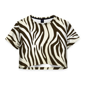 Женская футболка 3D укороченная с принтом Шкура зебры в Новосибирске, 100% полиэстер | круглая горловина, длина футболки до линии талии, рукава с отворотами | Тематика изображения на принте: африка | животные | звери | зебра | фауна