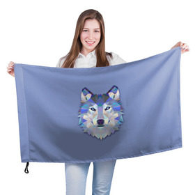 Флаг 3D с принтом Волк в Новосибирске, 100% полиэстер | плотность ткани — 95 г/м2, размер — 67 х 109 см. Принт наносится с одной стороны | голова | полигоны