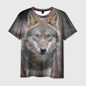 Мужская футболка 3D с принтом Wolf в Новосибирске, 100% полиэфир | прямой крой, круглый вырез горловины, длина до линии бедер | зверь | лес