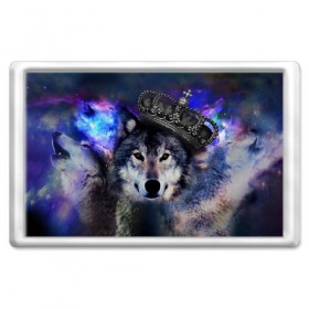 Магнит 45*70 с принтом King Wolf в Новосибирске, Пластик | Размер: 78*52 мм; Размер печати: 70*45 | животное | зверь | космос | природа волк | русь | славяне
