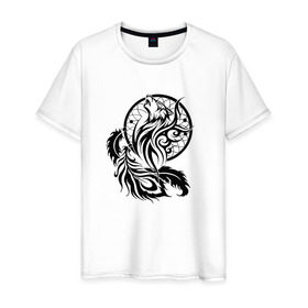 Мужская футболка хлопок с принтом Ловец снов в Новосибирске, 100% хлопок | прямой крой, круглый вырез горловины, длина до линии бедер, слегка спущенное плечо. | волк | ловец снов | трайбл | фауна | этно