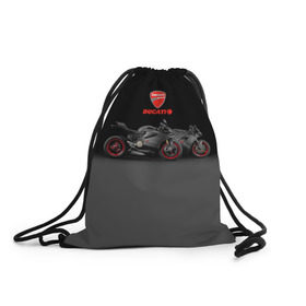 Рюкзак-мешок 3D с принтом Ducati 2 в Новосибирске, 100% полиэстер | плотность ткани — 200 г/м2, размер — 35 х 45 см; лямки — толстые шнурки, застежка на шнуровке, без карманов и подкладки | Тематика изображения на принте: ducati | moto | дукати | мото | мотоцикл | мотоциклы