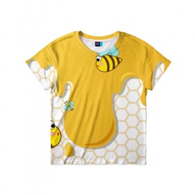 Детская футболка 3D с принтом Пчелки в Новосибирске, 100% гипоаллергенный полиэфир | прямой крой, круглый вырез горловины, длина до линии бедер, чуть спущенное плечо, ткань немного тянется | Тематика изображения на принте: 