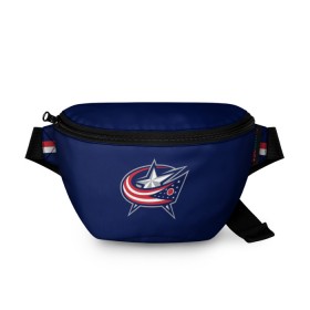 Поясная сумка 3D с принтом Columbus Blue Jackets в Новосибирске, 100% полиэстер | плотная ткань, ремень с регулируемой длиной, внутри несколько карманов для мелочей, основное отделение и карман с обратной стороны сумки застегиваются на молнию | columbus blue jackets | hockey | nhl | нхл | хоккей