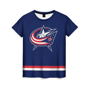 Женская футболка 3D с принтом Columbus Blue Jackets в Новосибирске, 100% полиэфир ( синтетическое хлопкоподобное полотно) | прямой крой, круглый вырез горловины, длина до линии бедер | columbus blue jackets | hockey | nhl | нхл | хоккей