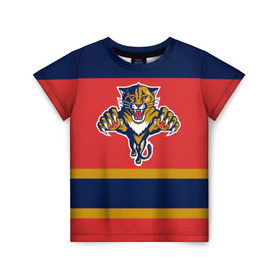 Детская футболка 3D с принтом Florida Panthers в Новосибирске, 100% гипоаллергенный полиэфир | прямой крой, круглый вырез горловины, длина до линии бедер, чуть спущенное плечо, ткань немного тянется | Тематика изображения на принте: florida panthers | hockey | nhl | нхл | хоккей