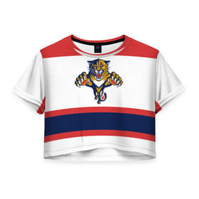 Женская футболка 3D укороченная с принтом Florida Panthers white в Новосибирске, 100% полиэстер | круглая горловина, длина футболки до линии талии, рукава с отворотами | florida panthers | hockey | nhl | нхл | хоккей