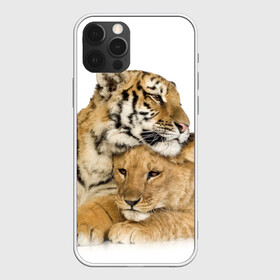 Чехол для iPhone 12 Pro с принтом Тигр и львица в Новосибирске, силикон | область печати: задняя сторона чехла, без боковых панелей | Тематика изображения на принте: дикие | милые | природа | тигр | яркие