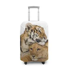 Чехол для чемодана 3D с принтом Тигр и львица в Новосибирске, 86% полиэфир, 14% спандекс | двустороннее нанесение принта, прорези для ручек и колес | дикие | милые | природа | тигр | яркие